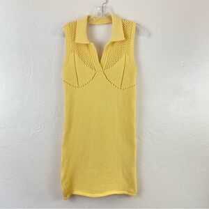 Zara Size Medium Yellow Ribbed Cotton Knit Collar Sleeveless Backless Mini Dress